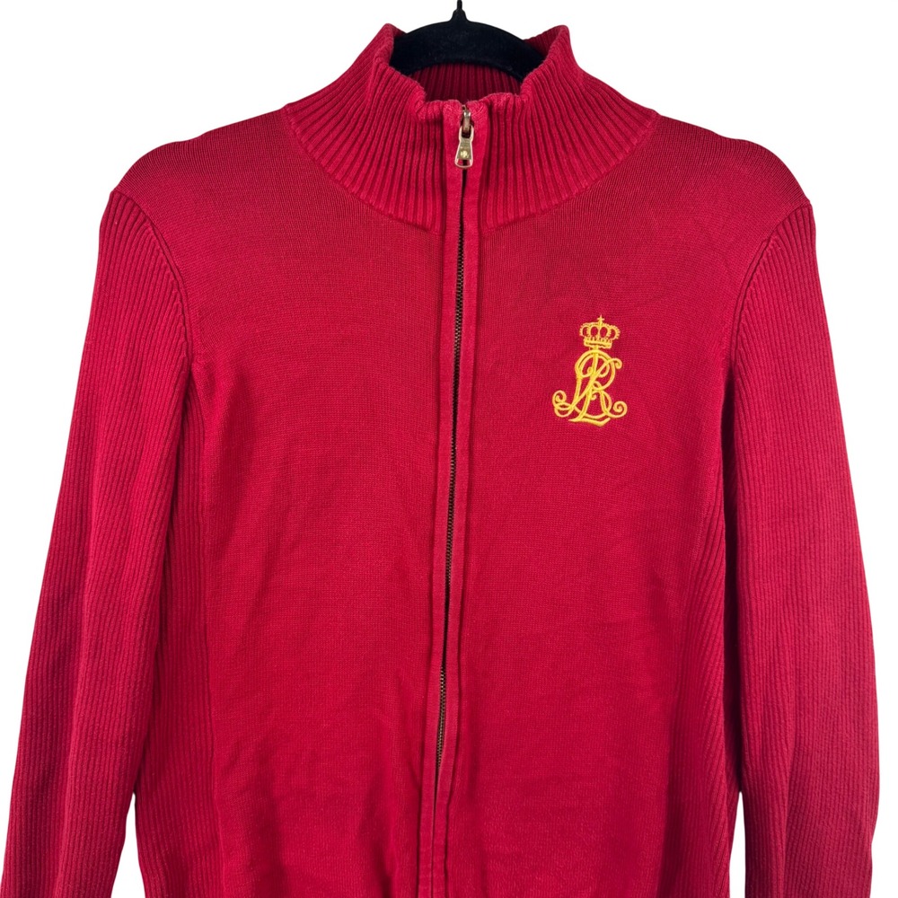Vintage Lauren Ralph Lauren Full Zip Sweater Women Large Red Embroidered Logo - Picture 6 of 11